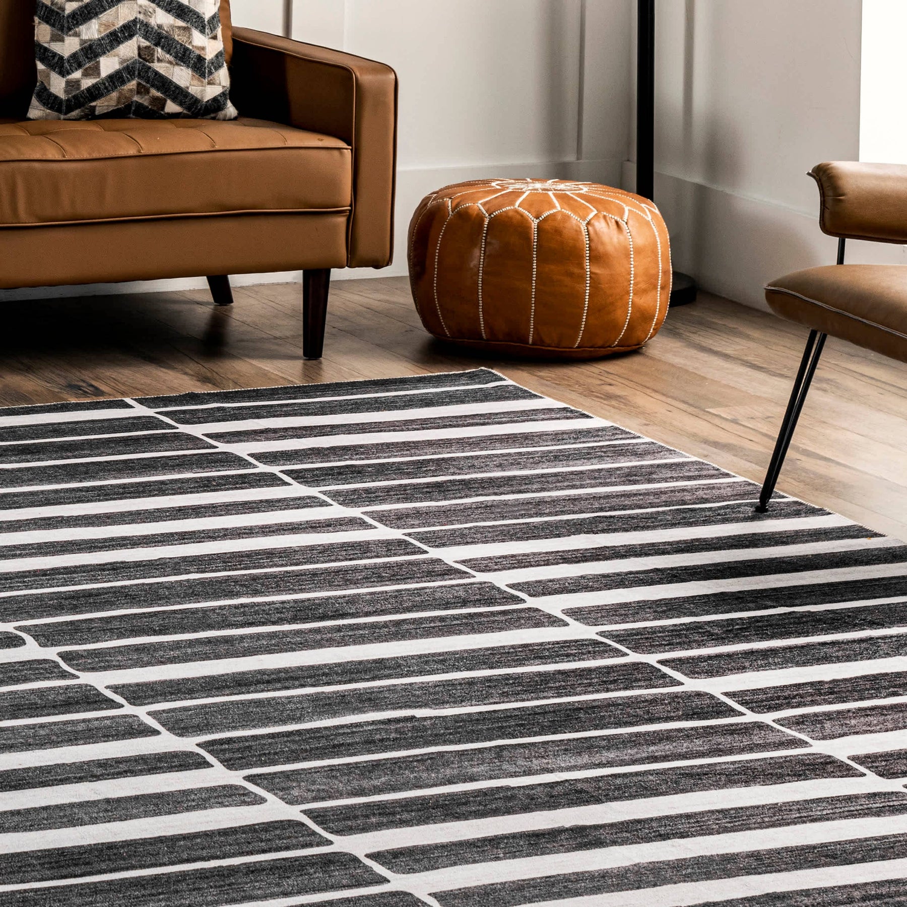 Henry Contemporary Striped Machine Washable Area Rug: Charcoal / Rectangle / 5' x 8'