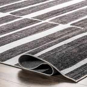 Henry Contemporary Striped Machine Washable Area Rug: Charcoal / Rectangle / 5' x 8'