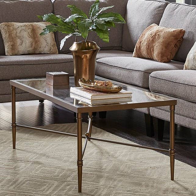 Olliix - Bronze Metal Coffee Table with Tempered Glass Top