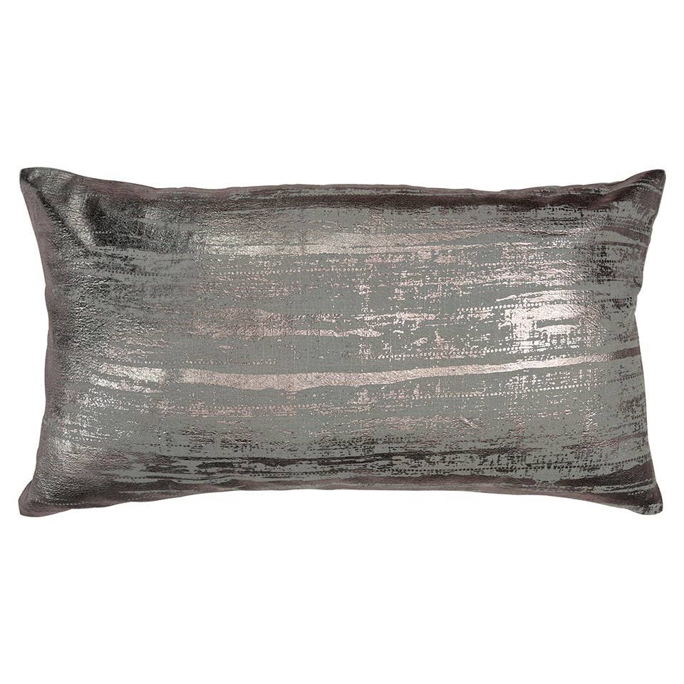 HomeRoots - Silver Distressed Brush Stroke Lumbar Pillow