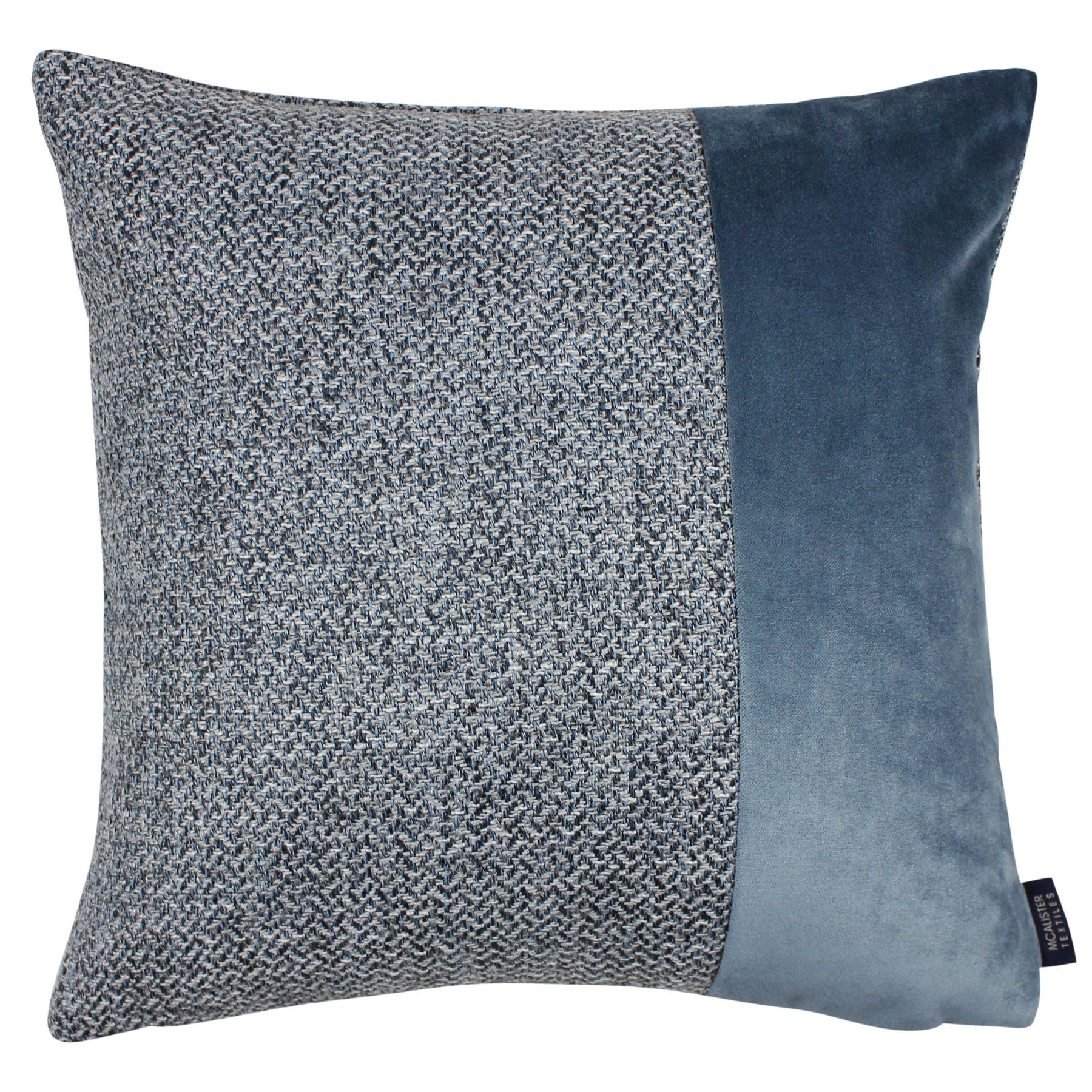 Mcalister textiles - Harris Velvet Border Tweed Cushion - Blue & Grey