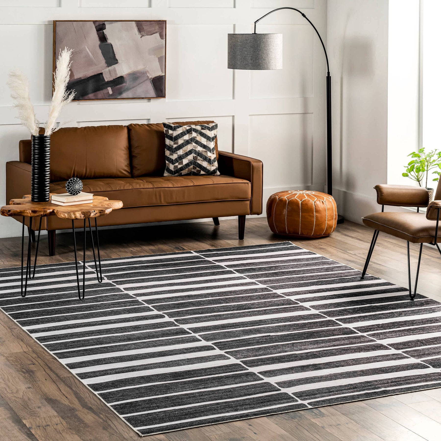 Henry Contemporary Striped Machine Washable Area Rug: Charcoal / Rectangle / 5' x 8'